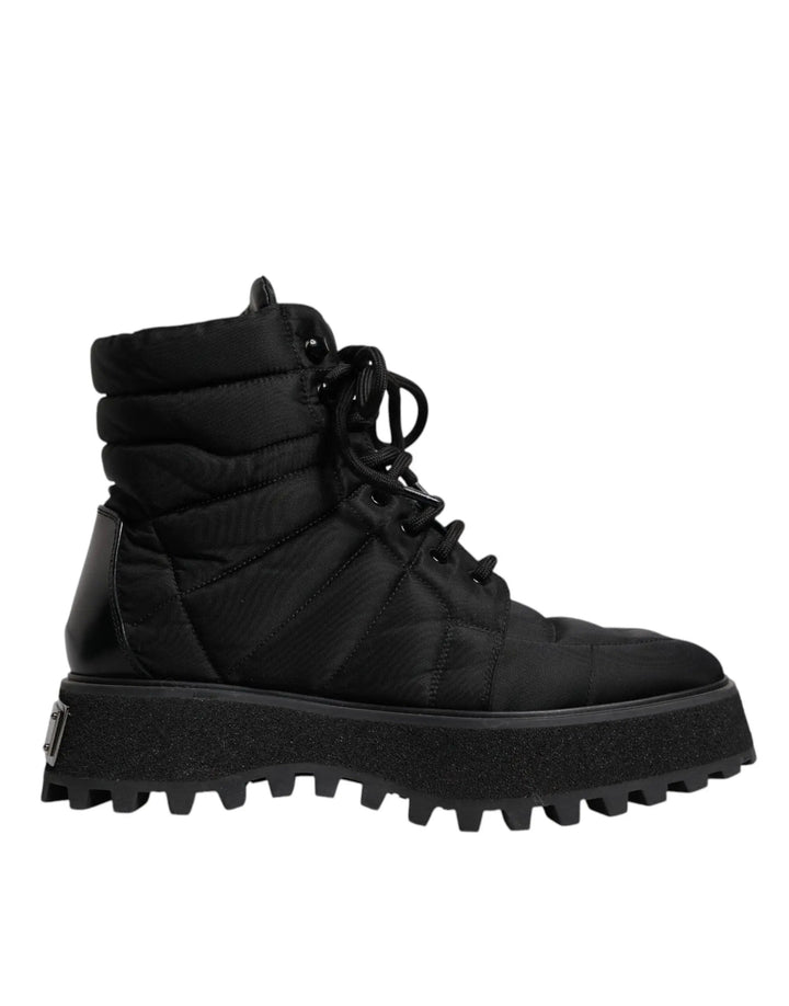 Dolce &amp; Gabbana Sample Sale | Dolce &amp; Gabbana Black Padded Mid Calf Lace Up Boots Shoes - | Designer outlet