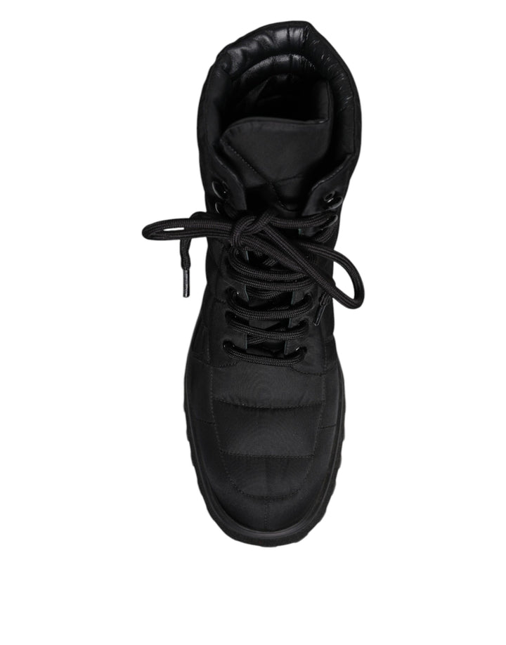 Dolce &amp; Gabbana Sample Sale Dolce &amp; Gabbana Black Padded Mid Calf Lace Up Boots Shoes - | Designer outlet