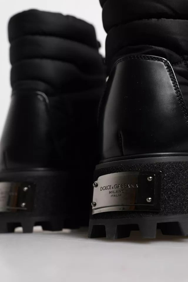 Dolce &amp; Gabbana Sample Sale Dolce &amp; Gabbana Black Padded Mid Calf Lace Up Boots Shoes - | Designer outlet