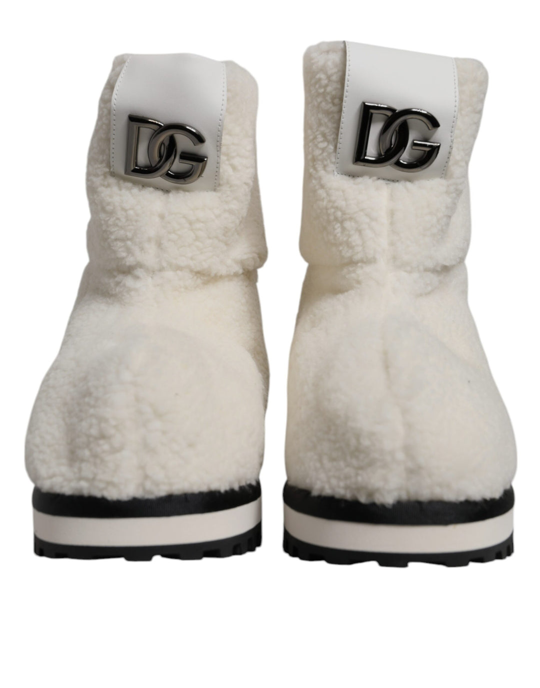 Dolce &amp; Gabbana Sample Sale Dolce &amp; Gabbana White Plush Logo Padded Mid Calf Boots Shoes - | Designer outlet