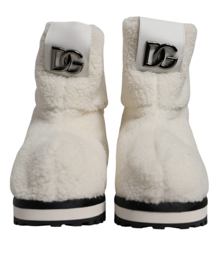 Dolce &amp; Gabbana Sample Sale Dolce &amp; Gabbana White Plush Logo Padded Mid Calf Boots Shoes - | Designer outlet