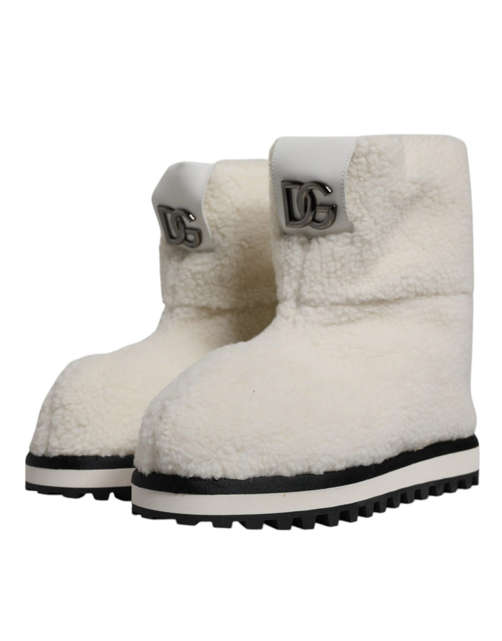Dolce &amp; Gabbana Sample Sale Dolce &amp; Gabbana White Plush Logo Padded Mid Calf Boots Shoes - | Designer outlet