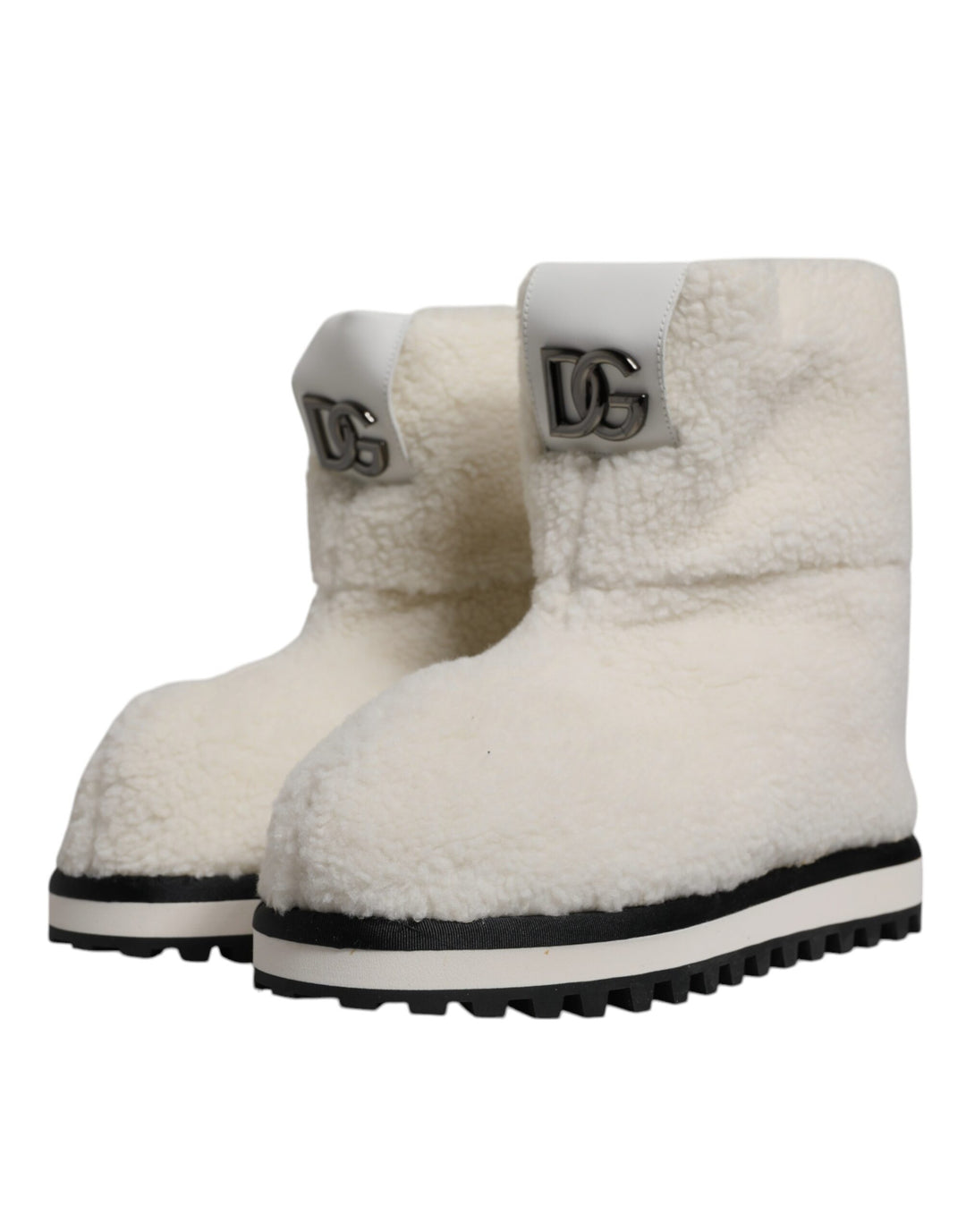 Dolce &amp; Gabbana Sample Sale Dolce &amp; Gabbana White Plush Logo Padded Mid Calf Boots Shoes - | Designer outlet