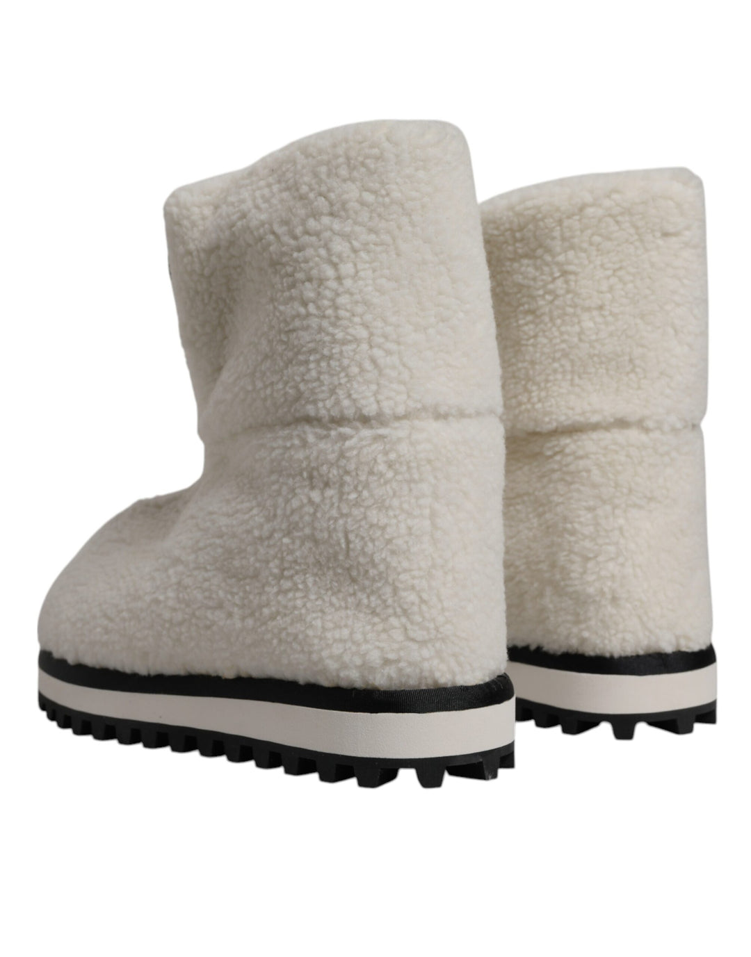 Dolce &amp; Gabbana Sample Sale Dolce &amp; Gabbana White Plush Logo Padded Mid Calf Boots Shoes - | Designer outlet