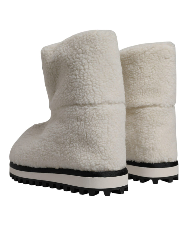 Dolce &amp; Gabbana Sample Sale Dolce &amp; Gabbana White Plush Logo Padded Mid Calf Boots Shoes - | Designer outlet