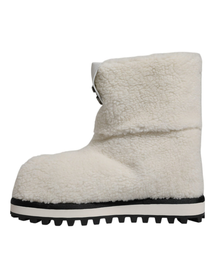 Dolce &amp; Gabbana Sample Sale Dolce &amp; Gabbana White Plush Logo Padded Mid Calf Boots Shoes - | Designer outlet