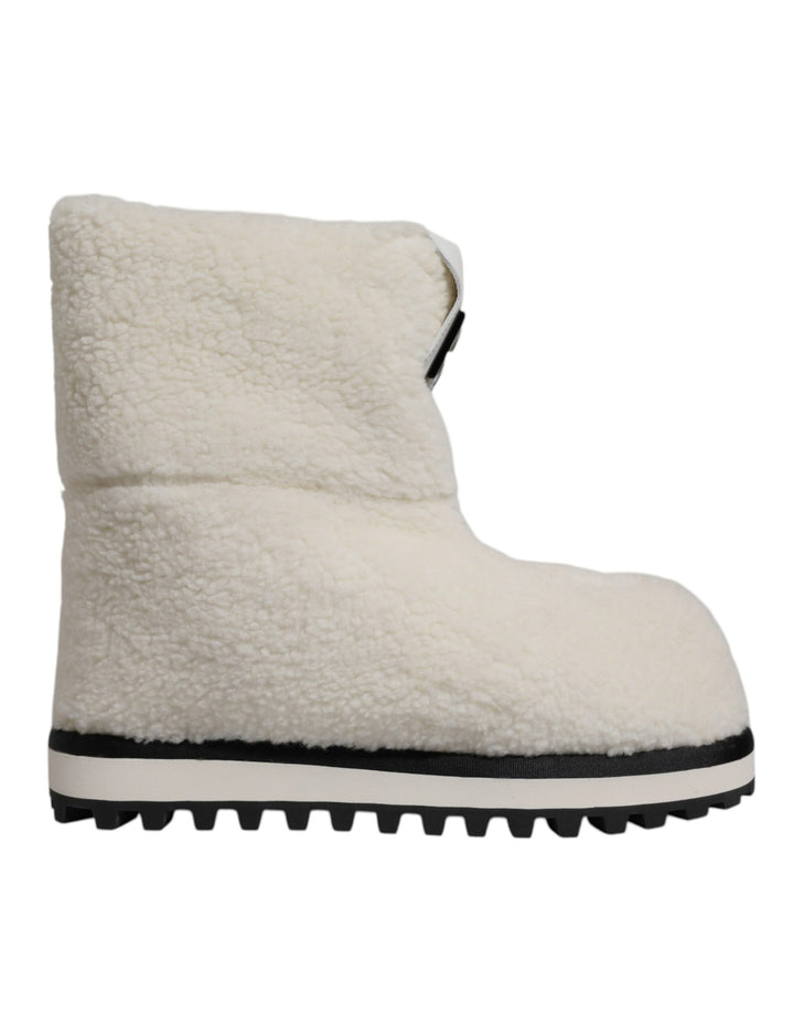 Dolce &amp; Gabbana Sample Sale Dolce &amp; Gabbana White Plush Logo Padded Mid Calf Boots Shoes - | Designer outlet