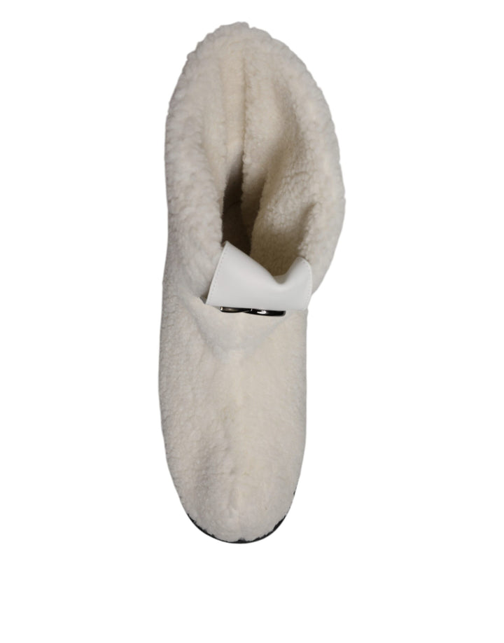 Dolce &amp; Gabbana Sample Sale Dolce &amp; Gabbana White Plush Logo Padded Mid Calf Boots Shoes - | Designer outlet