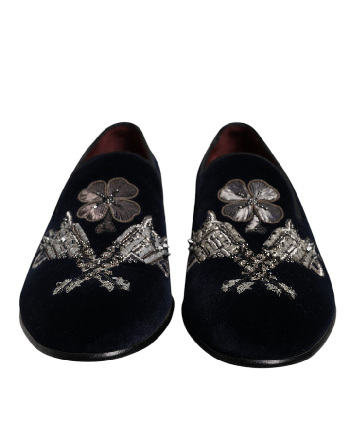 Dolce &amp; Gabbana Sample Sale Dolce &amp; Gabbana Black Velvet Floral Gun Loafers Dress Shoes - | Designer outlet