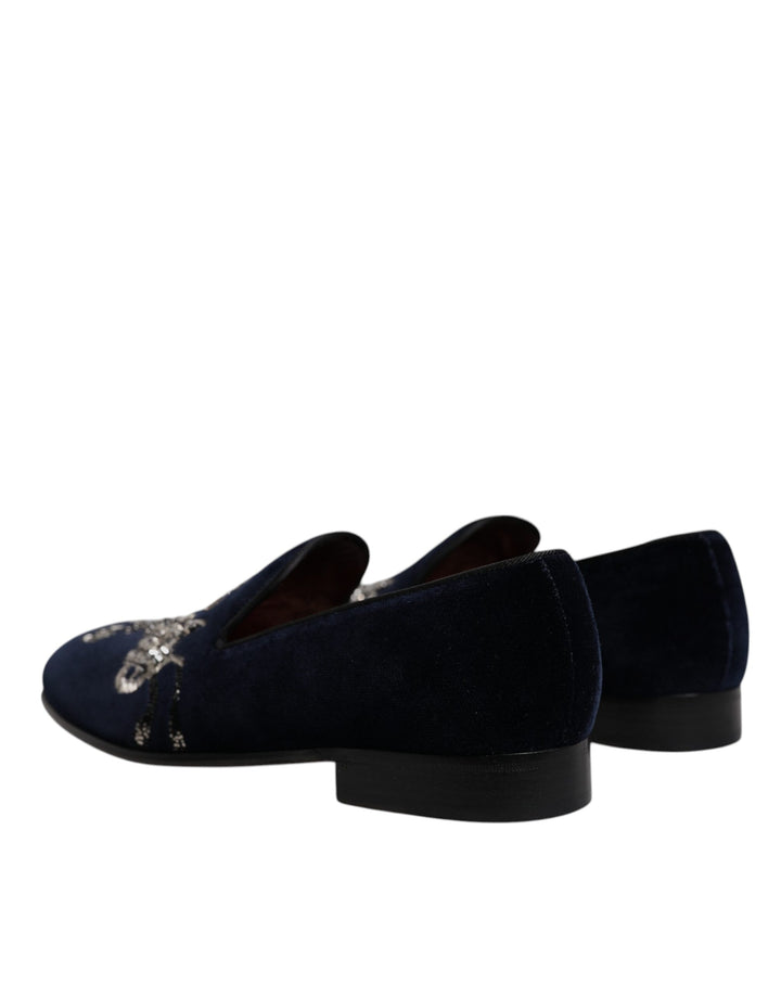 Dolce &amp; Gabbana Sample Sale Dolce &amp; Gabbana Black Velvet Floral Gun Loafers Dress Shoes - | Designer outlet