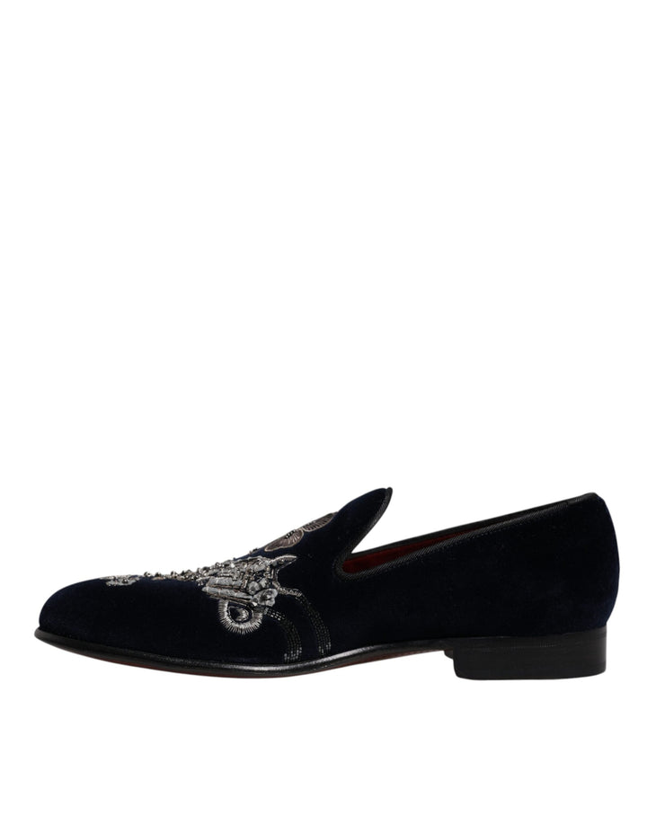 Dolce &amp; Gabbana Sample Sale Dolce &amp; Gabbana Black Velvet Floral Gun Loafers Dress Shoes - | Designer outlet