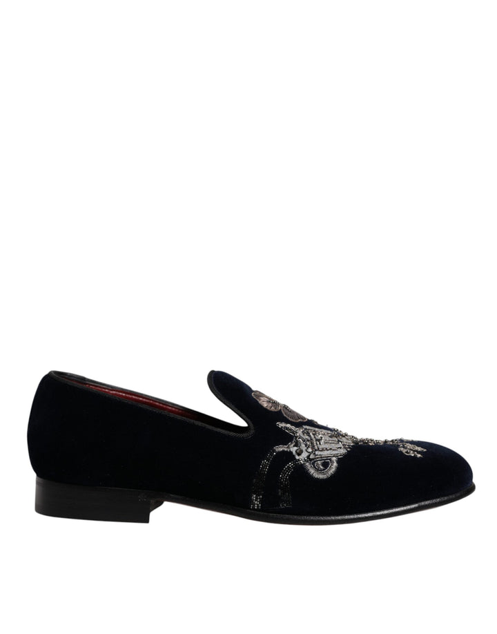 Dolce &amp; Gabbana Sample Sale Dolce &amp; Gabbana Black Velvet Floral Gun Loafers Dress Shoes - | Designer outlet