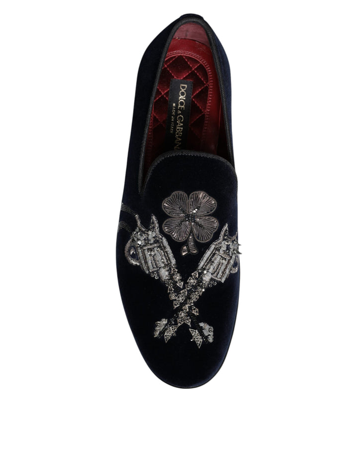 Dolce &amp; Gabbana Sample Sale Dolce &amp; Gabbana Black Velvet Floral Gun Loafers Dress Shoes - | Designer outlet