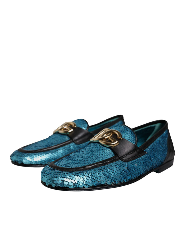 Dolce & Gabbana Blue Sequined Loafers Formal Dress Shoes by Dolce & Gabbana outlet now on sale