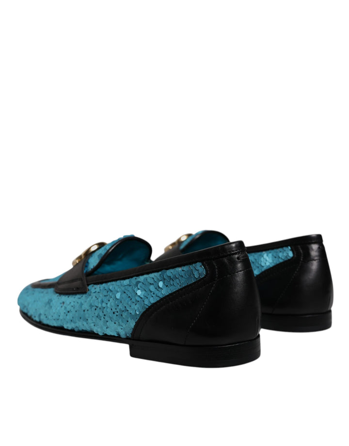 Dolce & Gabbana Blue Sequined Loafers Formal Dress Shoes by Dolce & Gabbana outlet now on sale