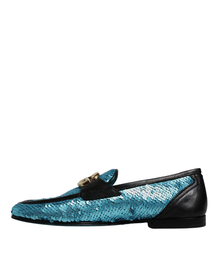 Dolce & Gabbana Blue Sequined Loafers Formal Dress Shoes by Dolce & Gabbana outlet now on sale