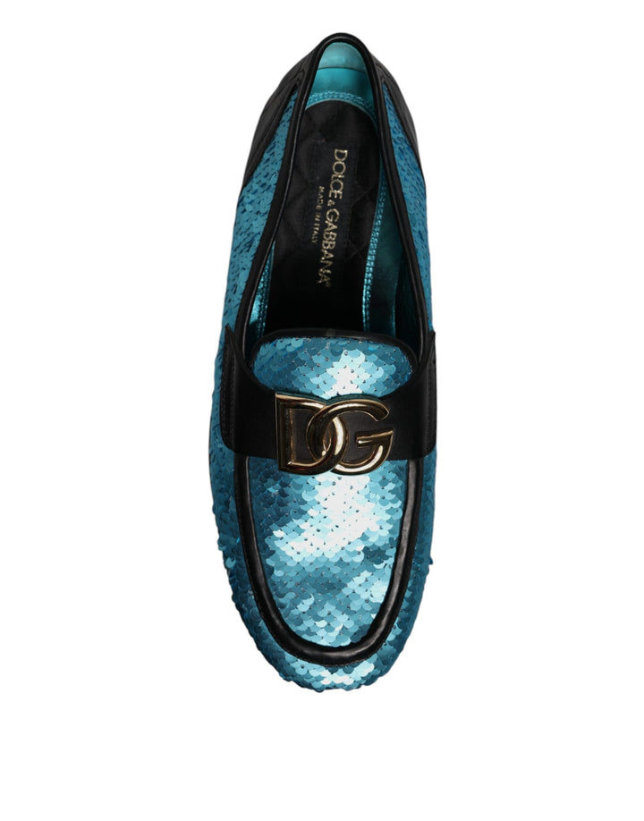 Dolce & Gabbana Blue Sequined Loafers Formal Dress Shoes by Dolce & Gabbana outlet now on sale