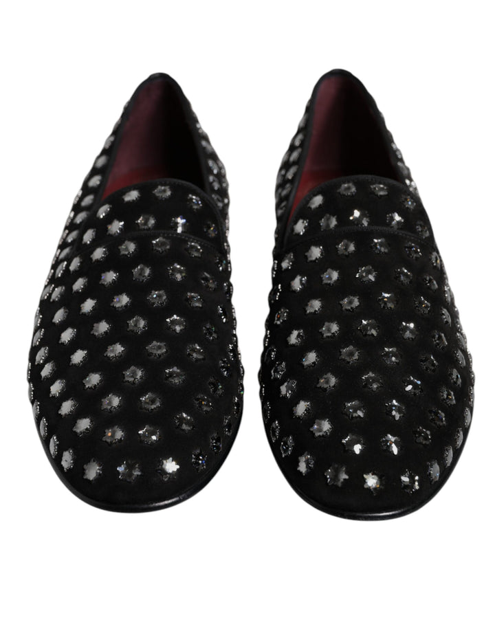 Dolce & Gabbana Black Crystal Embellished Loafers Dress Shoes by Dolce & Gabbana outlet now on sale