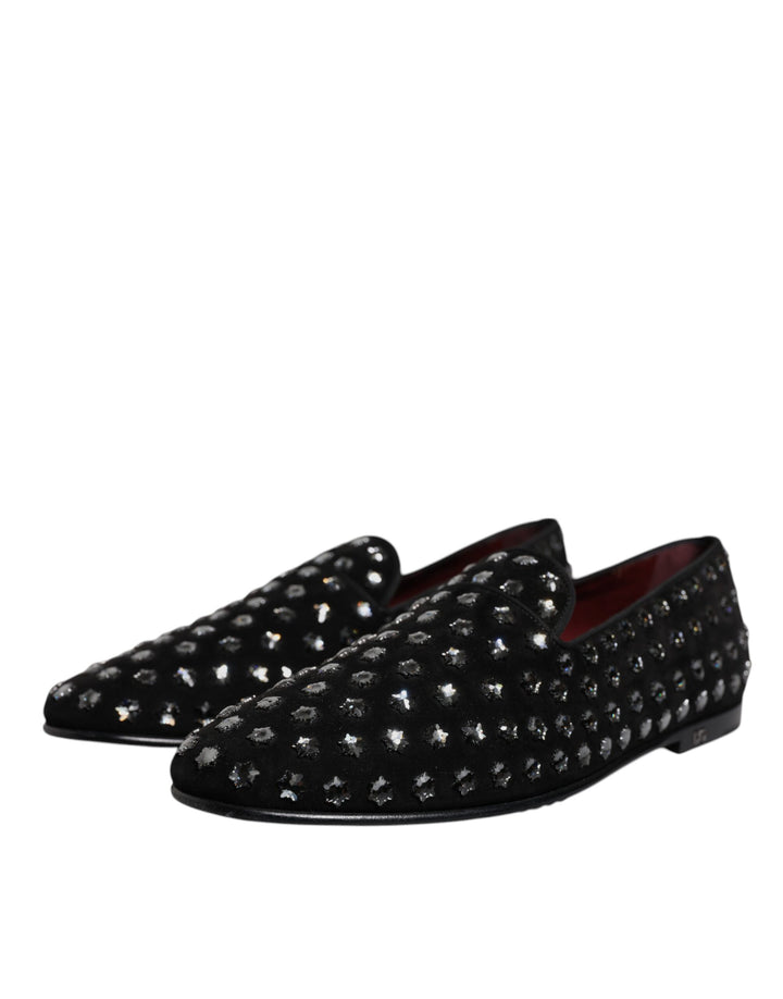 Dolce & Gabbana Black Crystal Embellished Loafers Dress Shoes by Dolce & Gabbana outlet now on sale
