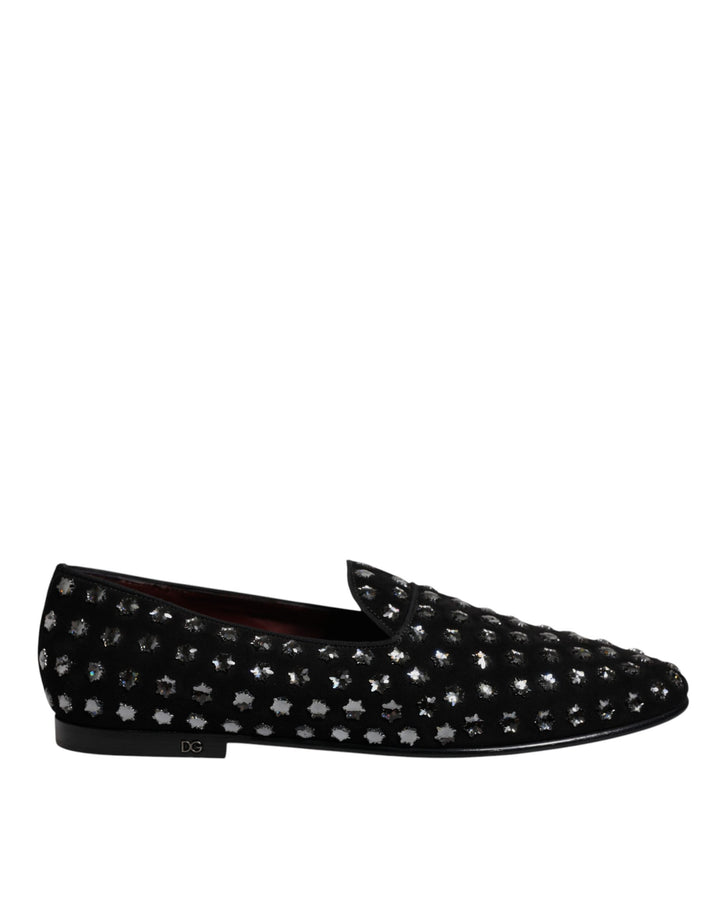 Dolce & Gabbana Black Crystal Embellished Loafers Dress Shoes by Dolce & Gabbana outlet now on sale