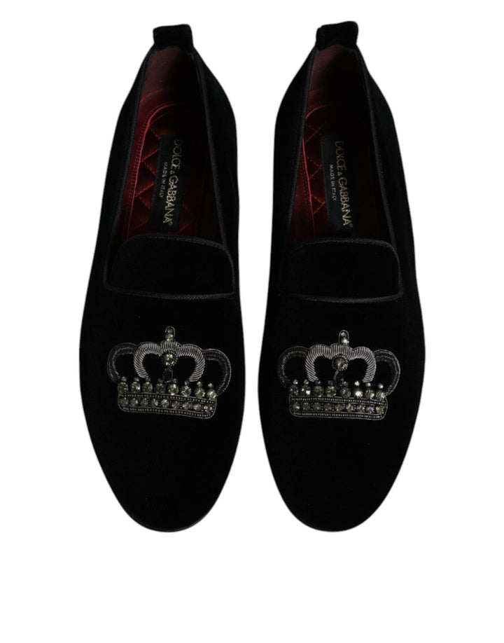 Dolce &amp; Gabbana Sample Sale Dolce &amp; Gabbana Black Velvet Crystal Crown Loafers Formal Dress Shoes - | Designer outlet