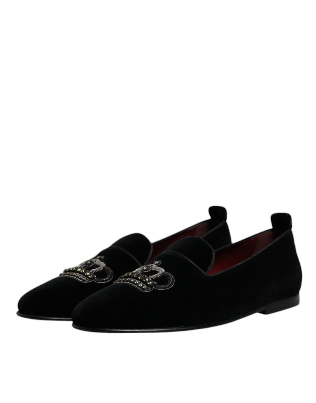 Dolce &amp; Gabbana Sample Sale Dolce &amp; Gabbana Black Velvet Crystal Crown Loafers Formal Dress Shoes - | Designer outlet