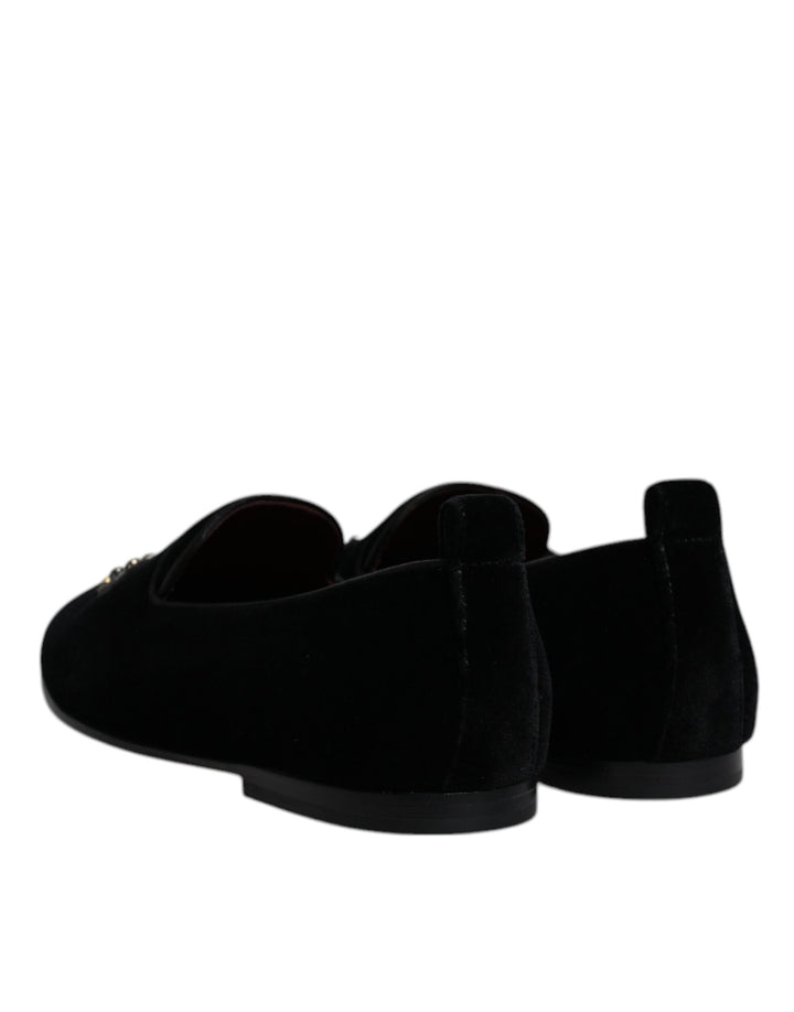Dolce &amp; Gabbana Sample Sale Dolce &amp; Gabbana Black Velvet Crystal Crown Loafers Formal Dress Shoes - | Designer outlet