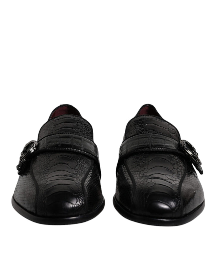 Dolce & Gabbana Black Exotic Leather DG Logo Loafers Formal Dress Shoes by Dolce & Gabbana outlet now on sale