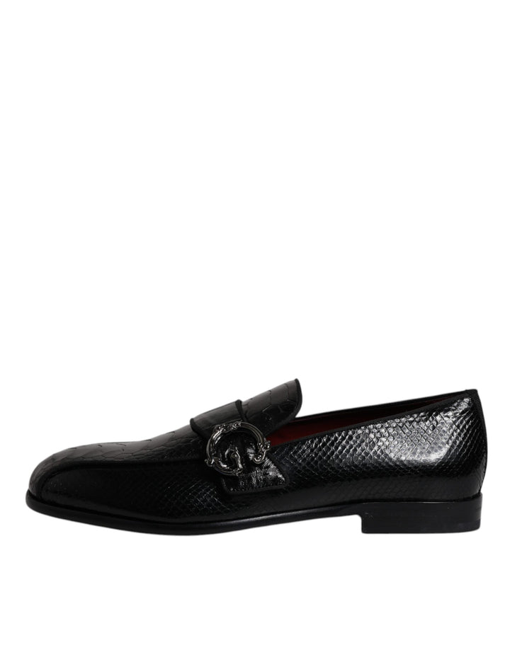 Dolce & Gabbana Black Exotic Leather DG Logo Loafers Formal Dress Shoes by Dolce & Gabbana outlet now on sale