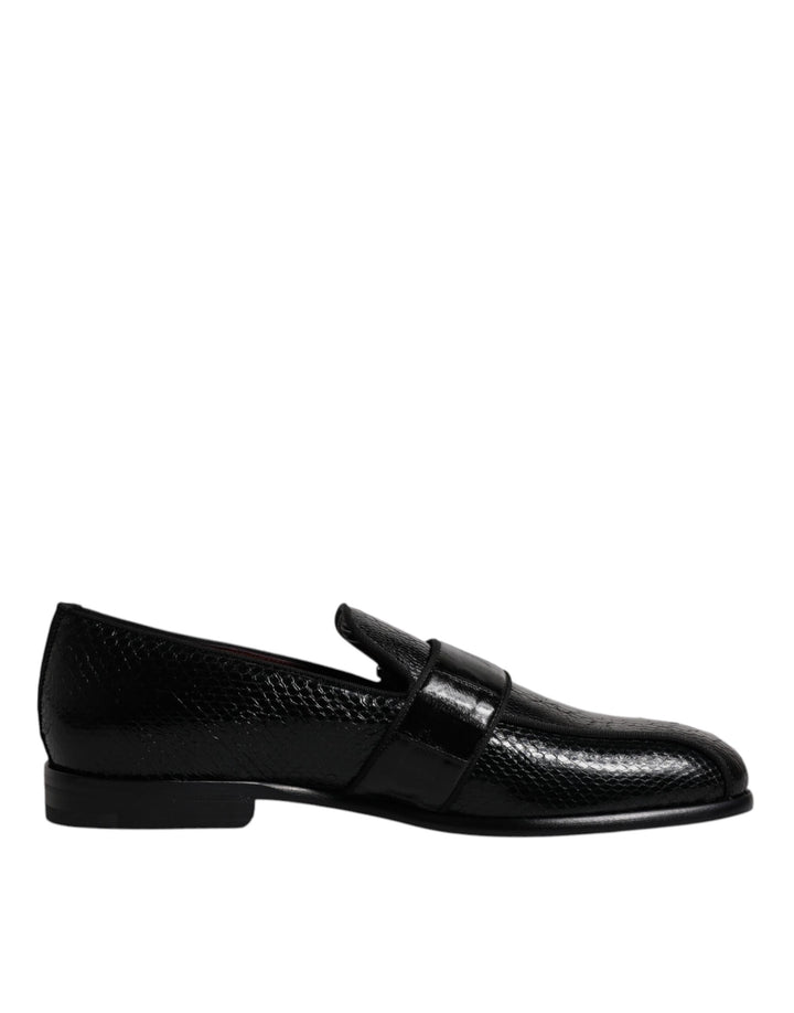 Dolce & Gabbana Black Exotic Leather DG Logo Loafers Formal Dress Shoes by Dolce & Gabbana outlet now on sale