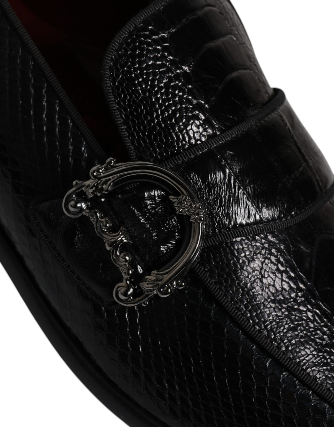 Dolce & Gabbana Black Exotic Leather DG Logo Loafers Formal Dress Shoes by Dolce & Gabbana outlet now on sale