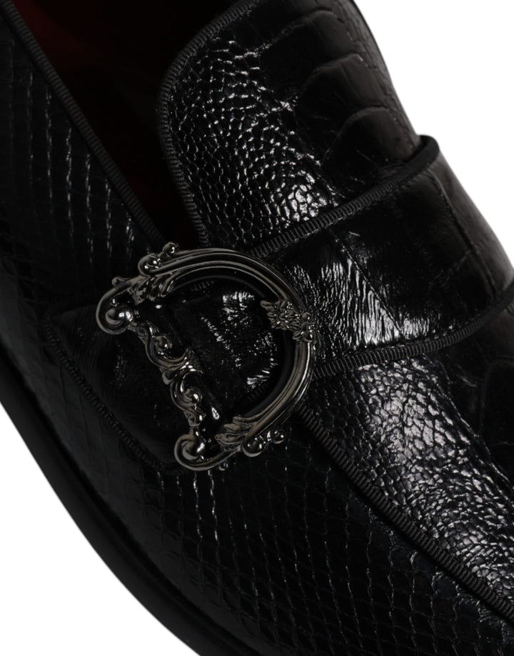 Dolce & Gabbana Black Exotic Leather DG Logo Loafers Formal Dress Shoes by Dolce & Gabbana outlet now on sale