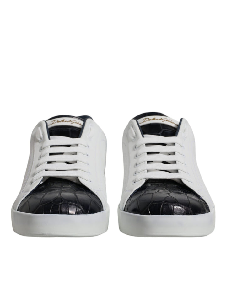 Dolce &amp; Gabbana White Black Leather Portofino Sneakers Shoes by Dolce &amp; Gabbana outlet now on sale