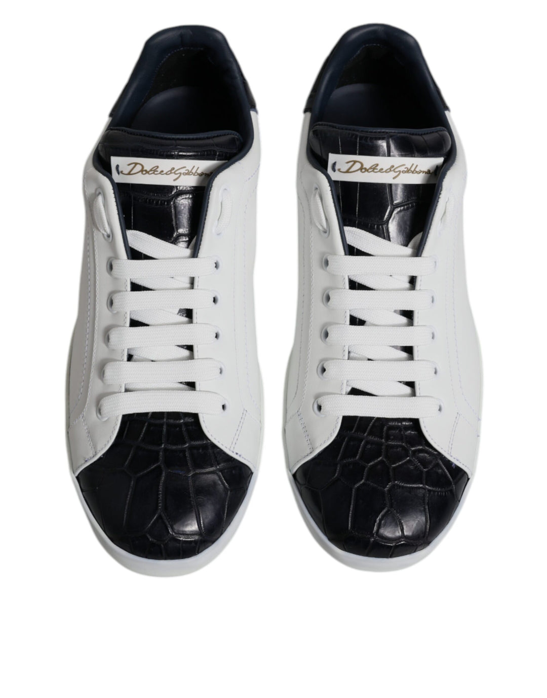 Dolce &amp; Gabbana White Black Leather Portofino Sneakers Shoes by Dolce &amp; Gabbana outlet now on sale