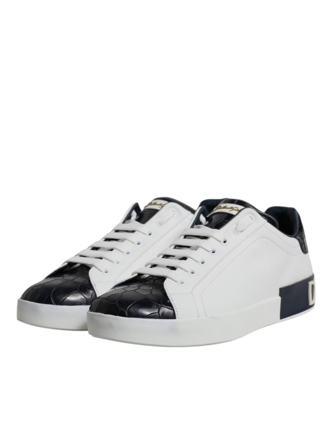 Dolce &amp; Gabbana White Black Leather Portofino Sneakers Shoes by Dolce &amp; Gabbana outlet now on sale