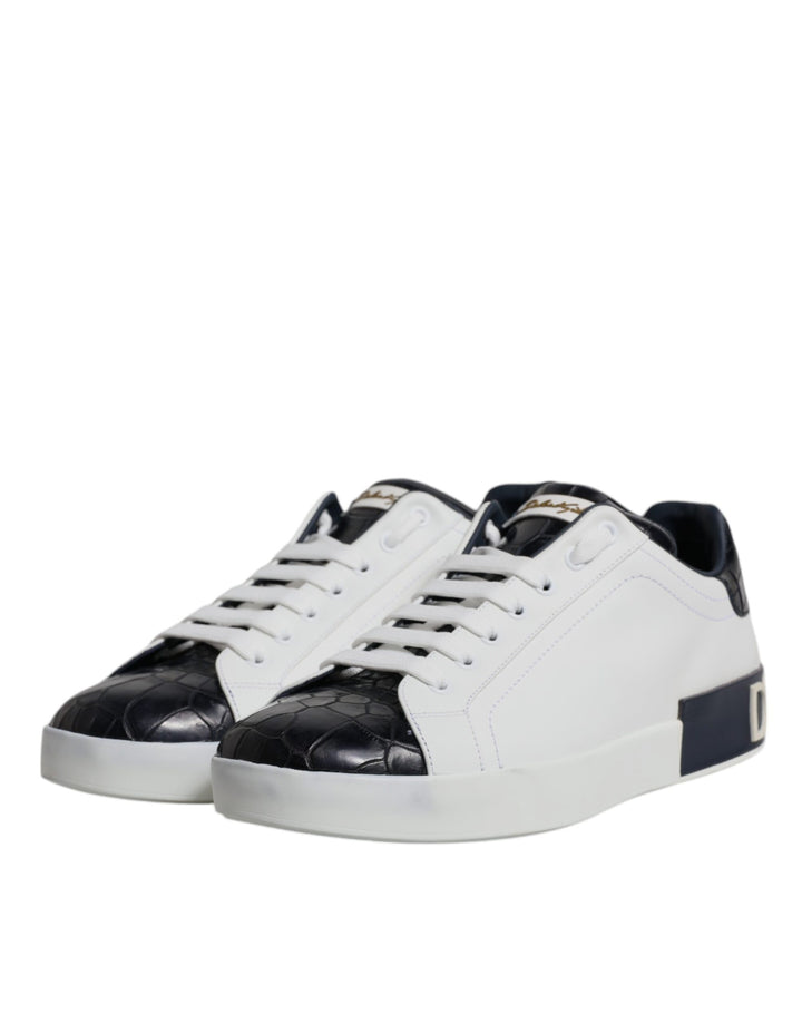 Dolce &amp; Gabbana White Black Leather Portofino Sneakers Shoes by Dolce &amp; Gabbana outlet now on sale