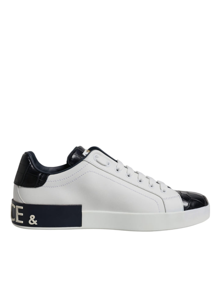 Dolce &amp; Gabbana White Black Leather Portofino Sneakers Shoes by Dolce &amp; Gabbana outlet now on sale