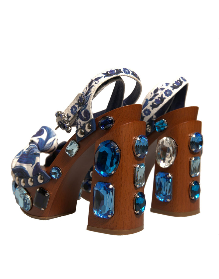 Dolce & Gabbana Multicolor Majolica Embellished Wedge Sandals Shoes