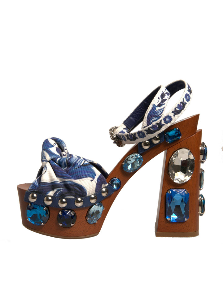 Dolce & Gabbana Multicolor Majolica Embellished Wedge Sandals Shoes