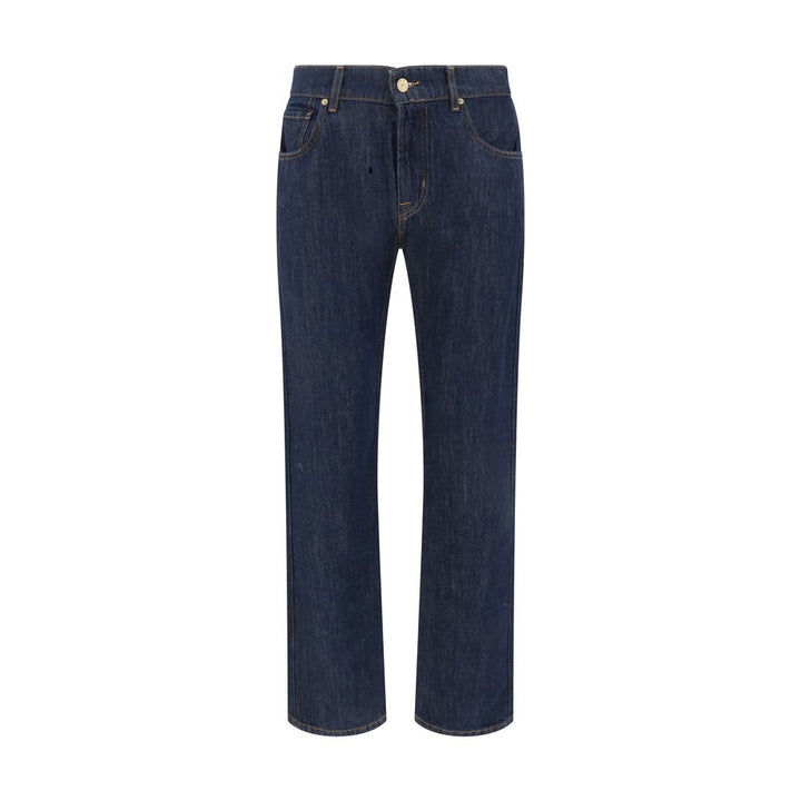 7FOR Blue Cotton Straight-Leg Jeans by 7FOR outlet now on sale