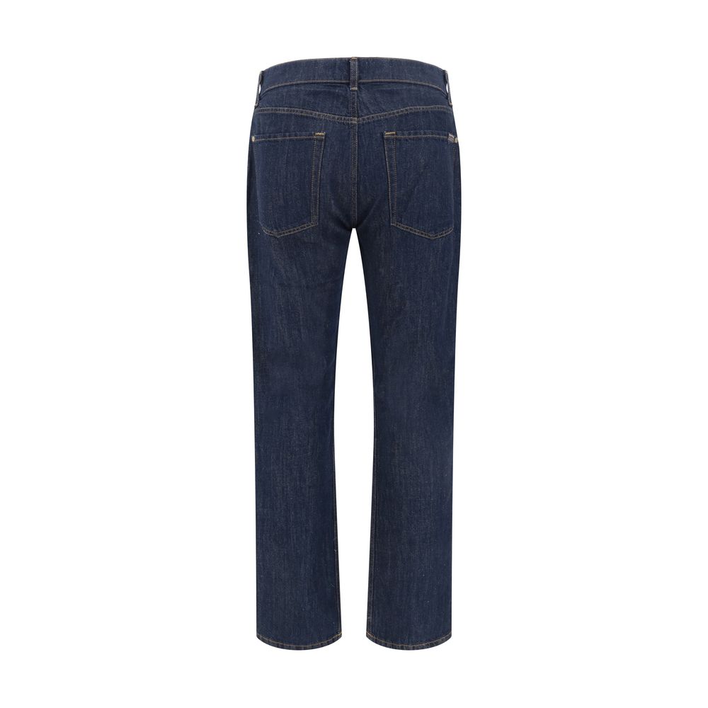 7FOR Blue Cotton Straight-Leg Jeans by 7FOR outlet now on sale