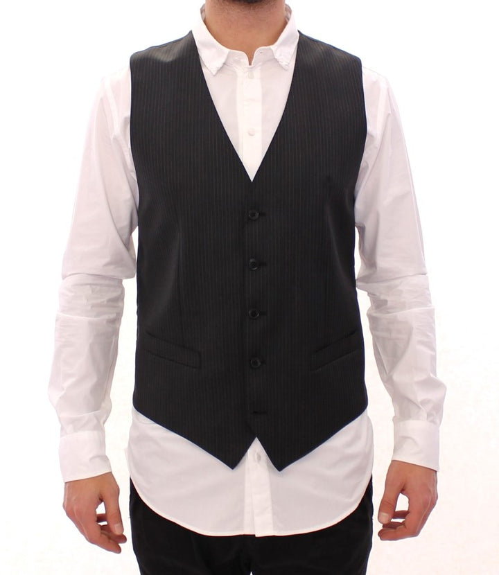 Dolce &amp; Gabbana Sample Sale Dolce &amp; Gabbana Gray Striped Wool Single Breasted Vest - | Designer outlet