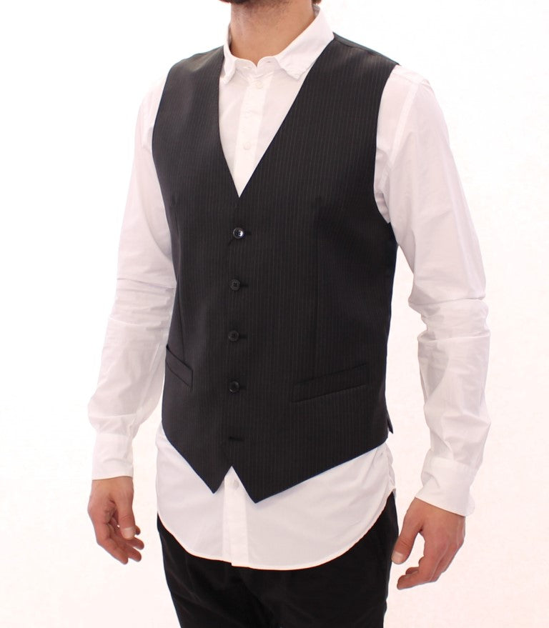 Dolce &amp; Gabbana Sample Sale Dolce &amp; Gabbana Gray Striped Wool Single Breasted Vest - | Designer outlet