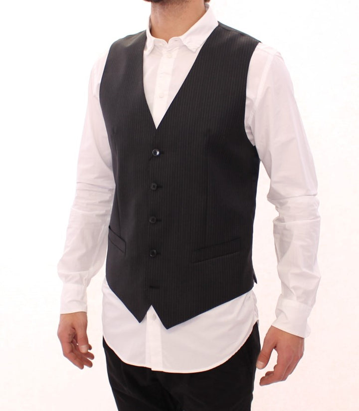 Dolce &amp; Gabbana Sample Sale Dolce &amp; Gabbana Gray Striped Wool Single Breasted Vest - | Designer outlet