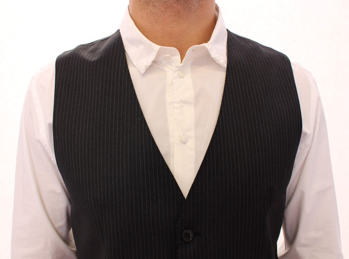 Dolce &amp; Gabbana Sample Sale Dolce &amp; Gabbana Gray Striped Wool Single Breasted Vest - | Designer outlet
