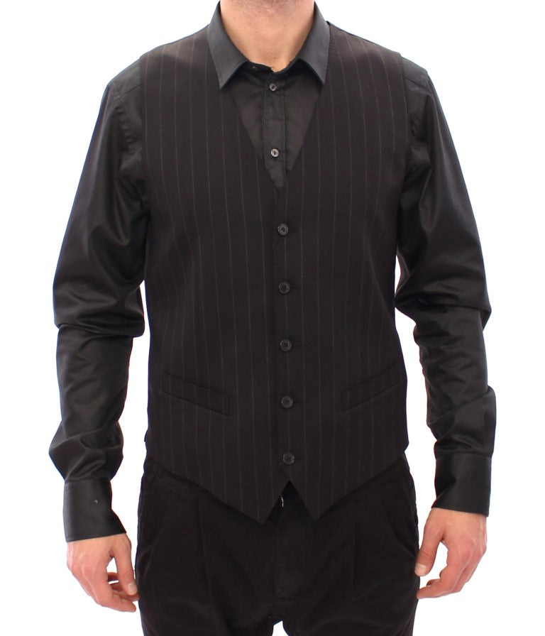 Dolce &amp; Gabbana Sample Sale Dolce &amp; Gabbana Black Striped Wool Logo Vest - | Designer outlet