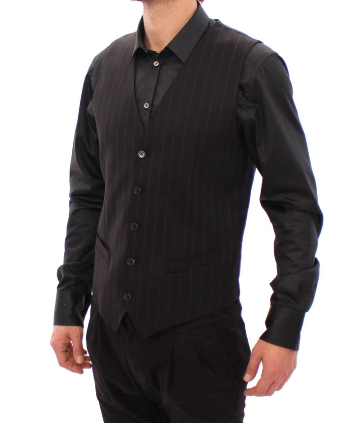 Dolce &amp; Gabbana Sample Sale Dolce &amp; Gabbana Black Striped Wool Logo Vest - | Designer outlet
