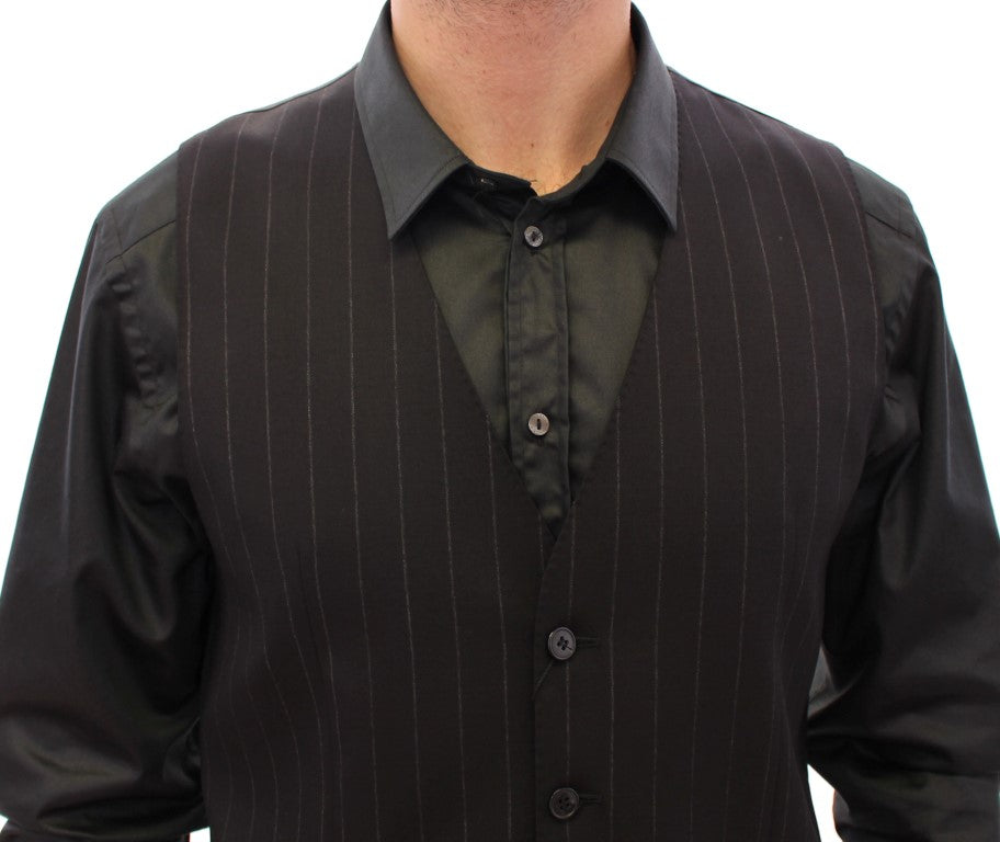 Dolce &amp; Gabbana Sample Sale Dolce &amp; Gabbana Black Striped Wool Logo Vest - | Designer outlet