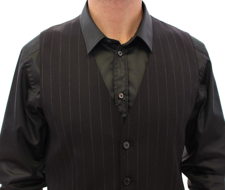 Dolce &amp; Gabbana Sample Sale Dolce &amp; Gabbana Black Striped Wool Logo Vest - | Designer outlet
