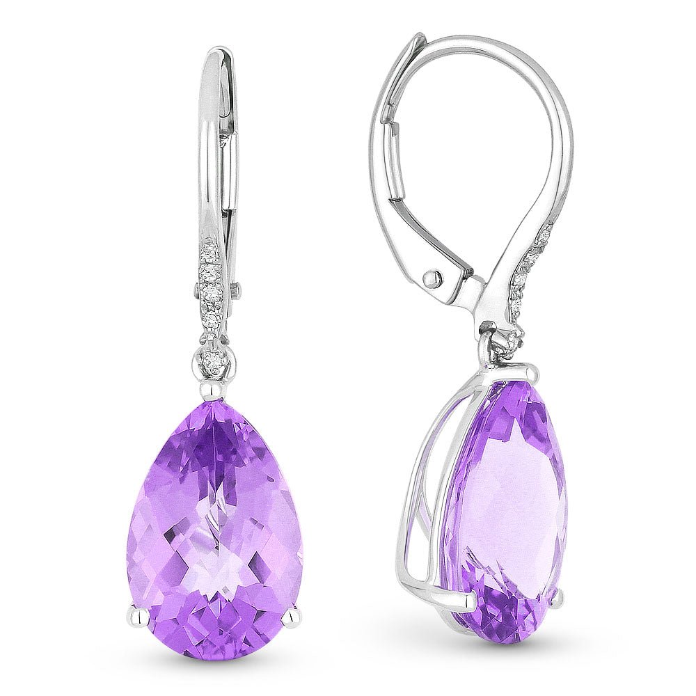 Earrings - 6.26ct Amethyst Drop/Dangle Earrings in 14K White Gold - E1031AMW - Ask Me Wear